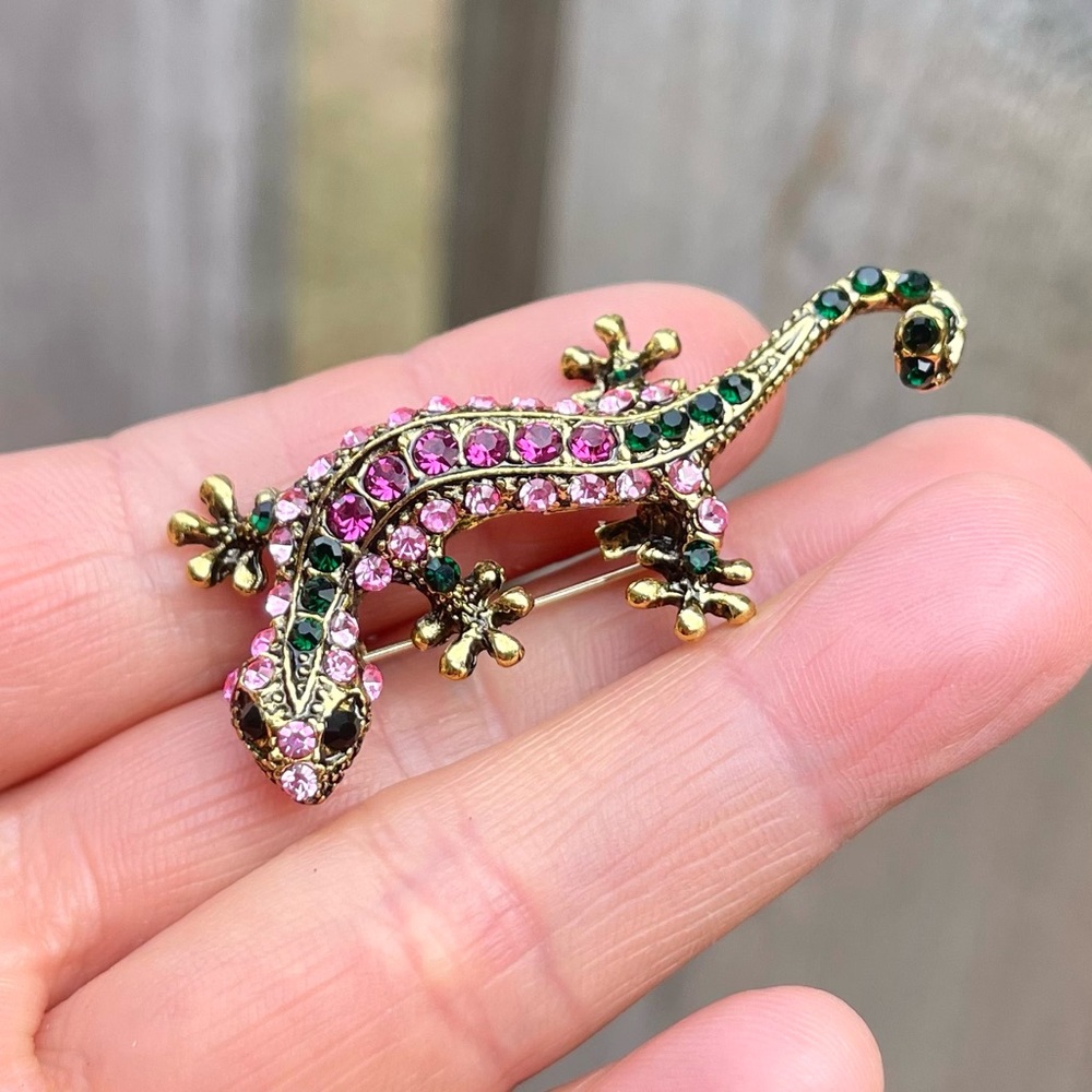 Lizard Brooch Lizard Pin Reptile Brooch Reptile Pin Lizard Rhinestone Brooch